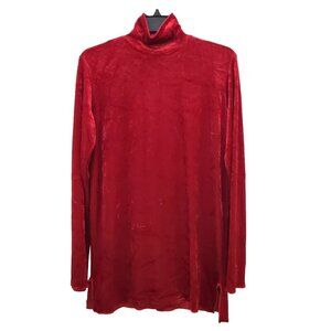 DKNY Jeans Women's Vintage 90s Red Velvet Mock Neck Tunic Micro Mini Dress Sz S‎